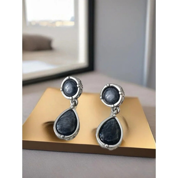 Brighton Earrings Gray Agate Drop Dangle NWOT - Picture 2 of 5